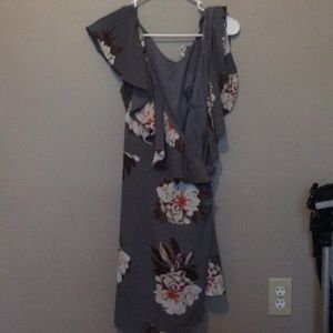 Grey Floral Wrap Dress